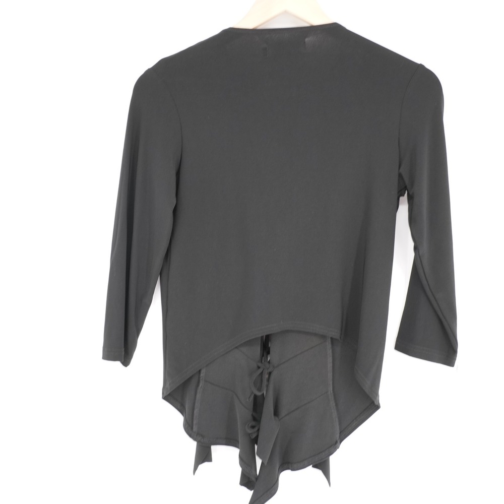 Sympli Black Tie Front Ruffle Blouse Womens L Goth Avant Garde Stretch Top - Picture 3 of 14